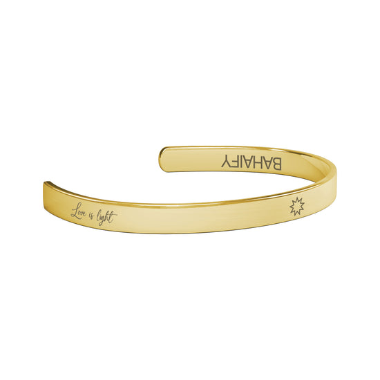 Bahai symbol jewelery, Baha'i 9-pointed star & "Love is light" Cuff Bracelet