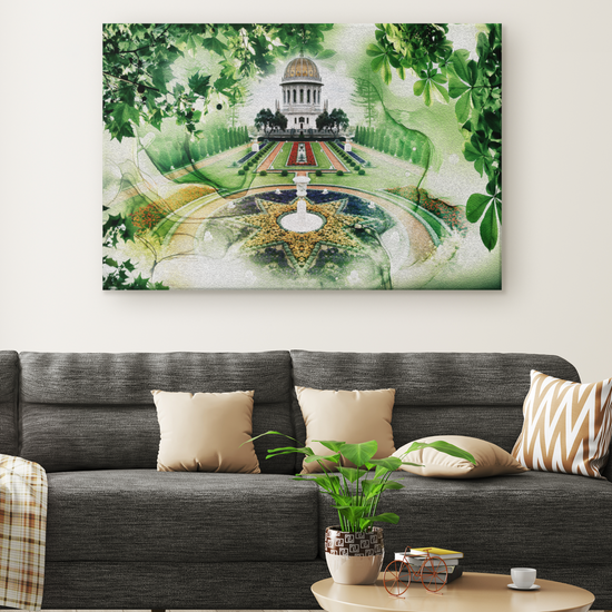 The Shrine of the Báb - Bathed in light, each and every night, the Shrine of the Báb is a singular point of attraction on Mount Carmel in the Holy Land. Baha'i Art, Baha'i Digital Art, Baha'i Calligraphy, Baha'i Artwork, Baha'i Wall Art, Baha'i Calligraphy Wall Art, Modern Baha'i Wall Art, baha'i Prayers, Baha'i Temple, Baha'i Quotes, Baha'i Writings